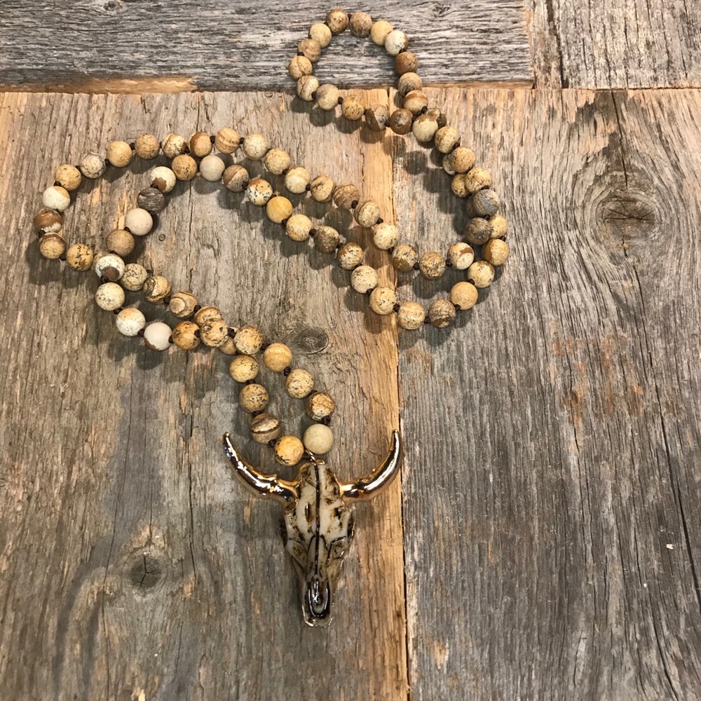 Stone Bead Skull Bohemian Necklace - Picture 4 of 4